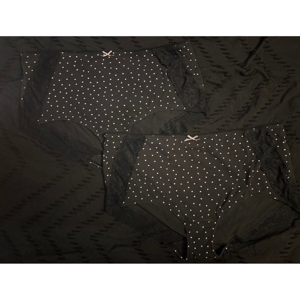 Cacique Plus Size Polka Dot Lace Detail Cotton Full Brief Panties, 22/24 x2